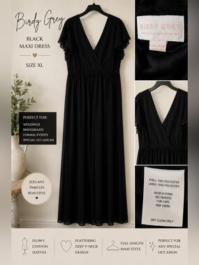 Birdy Grey Black V-Neck Flutter Sleeve Maxi
